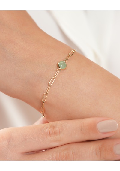 Debora Jewelry 14 Ayar Altın Yeşil Kuvars Taşlı Ataç Modeli Bileklik