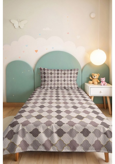 Gri Geometrik Modern Genç Odası Tek Kişilik Pike Takımı-vizon Ekru 160x220 Cm Kapitone Yatak Örtüsü Mahmur Kül Melodisi