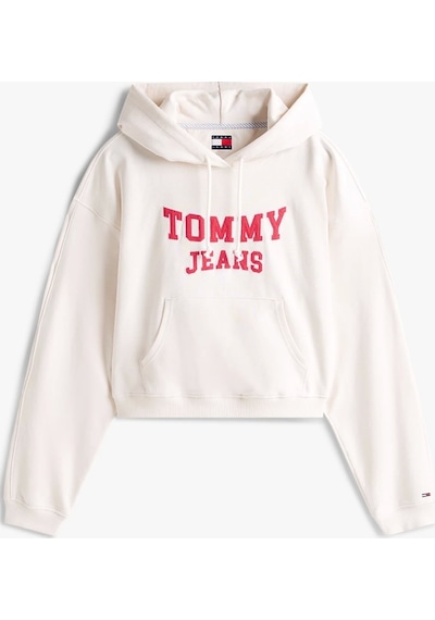 Tommy Jeans Tjw Kutu Kesim Kısa Kolej Stili Kadın Kazak Dw0dw21598ybh Beyaz