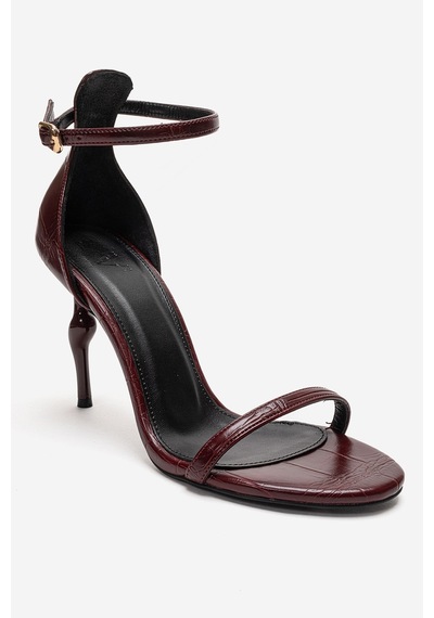 Luvishoes Yelena Bordo Baskı İnce Bantlı Kadın Topuklu Ayakkabı