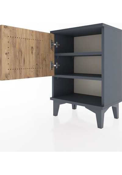 Arges Komodin 2 Raflı Tek Kapaklı 44x30x64 Antrasit-çam Antrasit