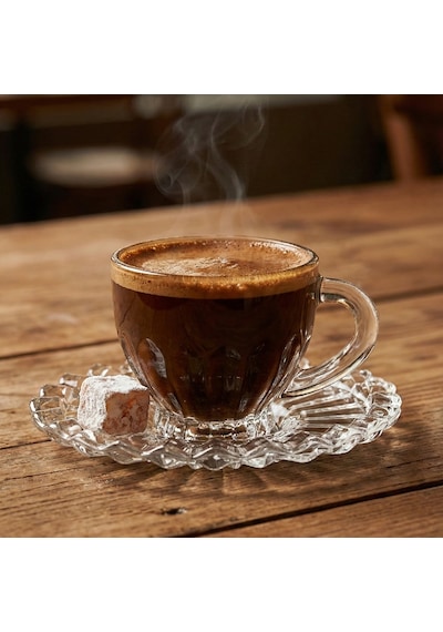 Cam Kahve Fincan Seti 6 Kişilik 110ml Şeffaf Türk Kahvesi Fincanı Ve Tabaklı Sunum Seti Şeffaf