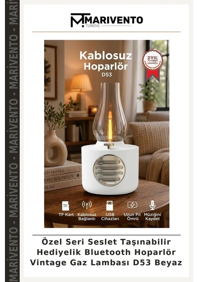 Özel Seri Seslet Taşınabilir Hediyelik Bluetooth Hoparlör Vintage Gaz Lambası D53 Beyaz