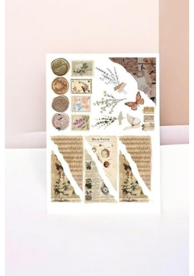 5 Li Brown Vintage Temalı Sticker Paketi/bullet Journal Defter Çıkartma Ajanda Laptop Etiket Abanoz