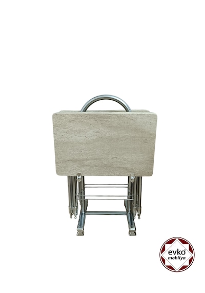 Evko Mobilya Çanta Zigon Sehpa, 4'lü Sehpa, Zigon Sehpa, Servis Sehpası, Mdf Mebran Sehpa, Katlanır Sehpa Traverten