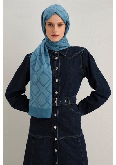 Armine Tencel İpek Zincir Desen Şal 32118 Mavi