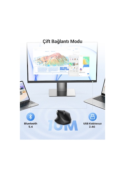 Ugreen Ergonomik 5000 Dpı Sessiz Kablosuz Wireless Mouse, Siyah , 45792 Bluetooth 54