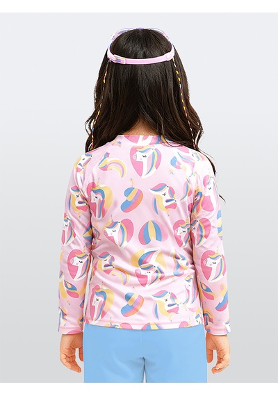 UV Korumalı Kız Çocuk Mayo T-shirt UVP+50 Faktör Koruma Uzun Kollu Unicorn