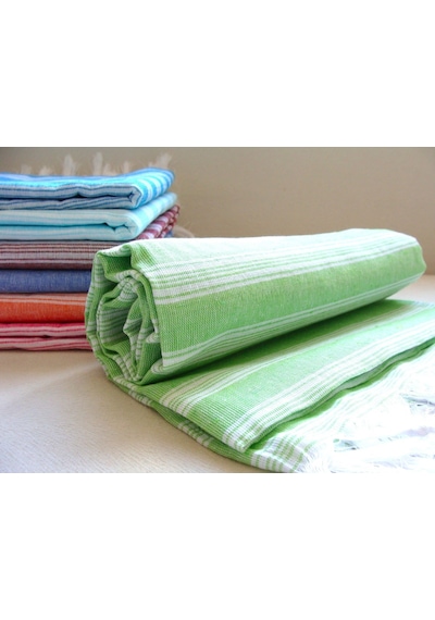 Açık Yeşil %80 Pamuk 175x96cm Peştemal Püsküllü Banyo Havlusu M1 Açık Yeşil