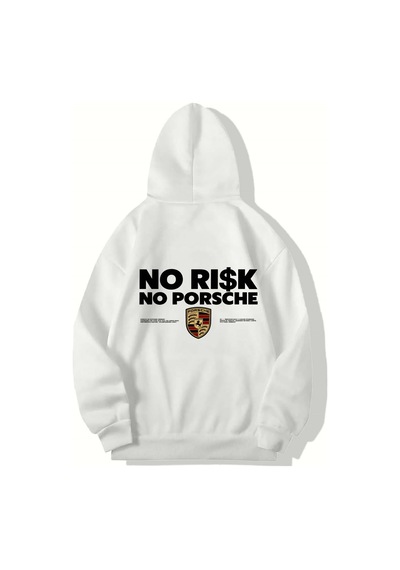 Brz Collection Unisex Oversize No Risk No Porsche Hoodie Beyaz