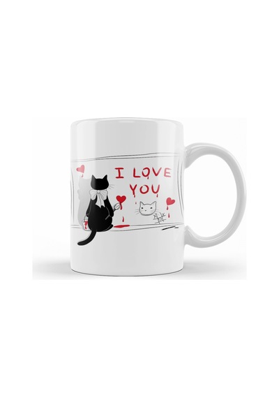 Kedi Cat Love Kupa Bardak Porselen Karışık