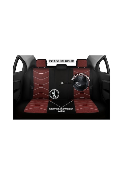Minderland Verita Elegance Serisi Oto Koltuk Kılıfı, Keten-deri / Bordo, Renault 12 İle Uyumlu