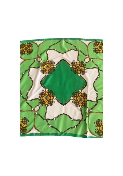 Tikitonki Otantik Desenli Saten Fıstık Yeşili Eşarp - 90x90 Yeşil Yeşil
