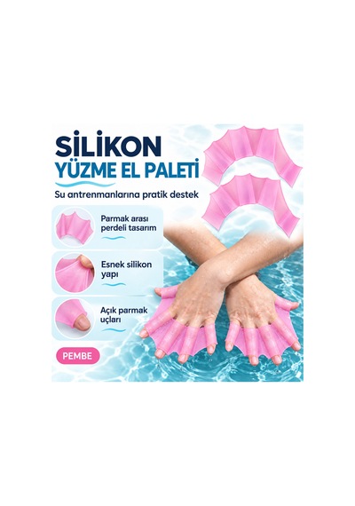 Silikon Yüzme El Paleti Parmak Arası Perdeli Su Egzersizi Eldiveni Pembe-l Pembe-l