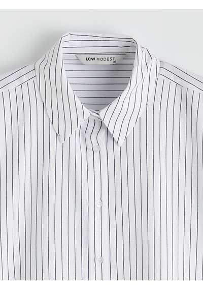 Lcw Modest Mavi Çizgili Poplin Kadın Gömlek