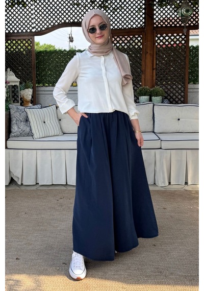 Rabia Şamlı Vera Etekli Pantolon Lacivert Normal