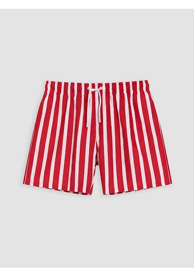 Lcw Swımwear Kırmızı Kısa Boy Çizgili Erkek Deniz Şortu