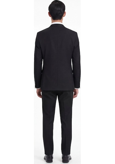 Sabri Özel Siyah Slim Fit 6 Drop Mono Yaka Viskon Tam Astarlı Takım Elbise