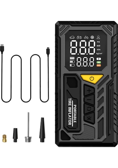 Şarjlı Araç Kompresörü 50w Dijital Basınç Ölçer & Led Işıklı Taşınabilir Hava Pompası