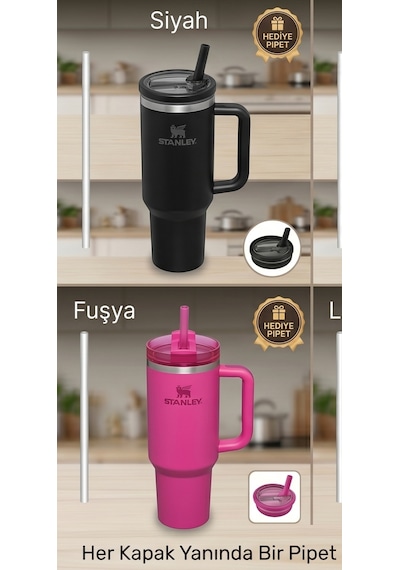 Stanley Quencher 40 Oz Uyumlu Sızdırmaz Yedek Kapak Flip Katlanabilir Pipetli Termos Kapağı - Gri