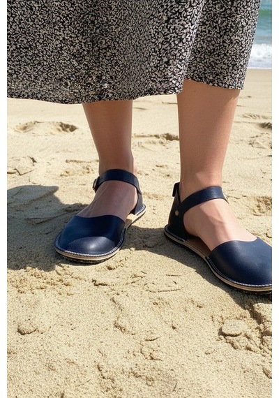 Bodhi Handcraft Kadın Barefoot Hakiki Deri Minimalist Günlük Sandalet El İmalatı Lacivert