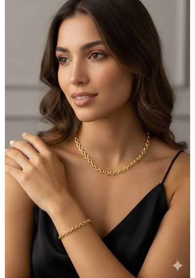 925 Ayar Papatya Silver 6 Mm Doç Zincir Kolye Bileklik Set.rose.gold.rodaj Gümüş
