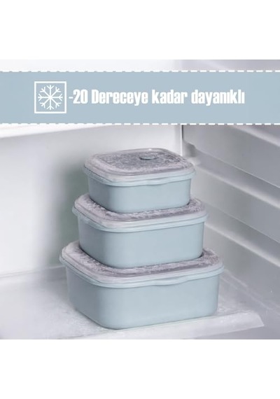 Ayrex Porsima 5317 Kilitli Sızdırmaz Kapaklı Hava Tahliye Contalı Çok Amaçlı 3lü Kare Erzak Yiyecek Saklama Kab Diğer