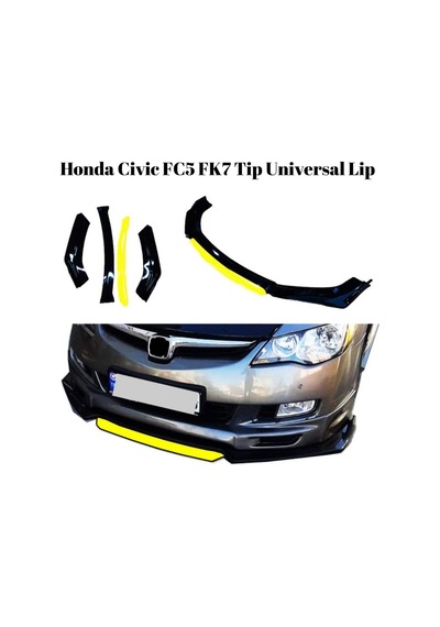 Üniversal Lip Honda Civic FC5 Tip Sarı Detaylı Ön Tampon Eki Kanatlı Lip 4 Parça