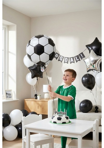 Futbol Topu Folyo Balon Siyah Beyaz 25 Cm Futbol Temalı Çocuk Doğum Günü Parti Süsü Çok Renli