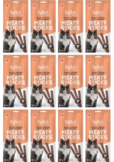 Reflex Plus Meaty Sticks Hindili Ve Kuzu Etli Tahılsız Kedi Ödül Çubuğu 15gr 3'lü X 12 Adet