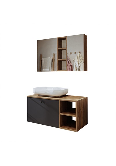 Lavabolu Mdf 95 Cm Lotus Oval Lavabolu Banyo Atlantik Çam - Antrasit Lavabolu Mdf 95 Cm Lotus Oval Lavabolu Banyo Atlantik Çam - Antrasit