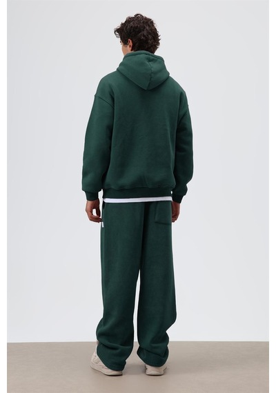 Vamos Basic Oversize Yıkamalı Hoodie Nefti Yeşil