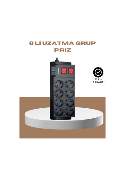 Güçlü Termal Korumalı 8 Priz + 3 Usb Çoklu Uzatma Kablosu 2m - Lisinya 2 - 5 M