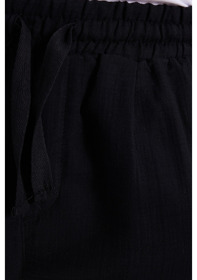 Tudors Erkek Baggy Fit Geniş Kesim %100 Pamuk Beli Lastikli Yandan Cepli Müslin Siyah Düz Pantolon-46259