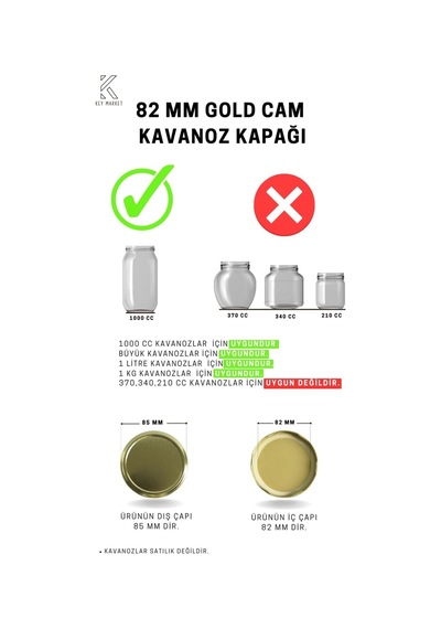 Twıst-of 20 Li 82 MM Gold Altın Sarısı Cam Kavanoz Kapağı 20Adet
