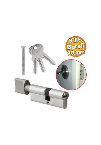 Badem10 Silindir Barel Göbek Kilidi Çelik Kapı İçeriden Kilitleme Kilidi 90 Mm 3 Anahtarlı Çevirmeli Kilit
