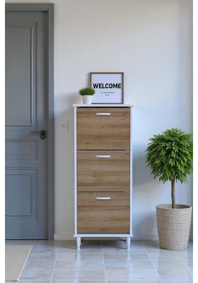 Eliusta Nefes Ayaklı 52 Cm Ayakkabılık Kapı Önü/antre 3 Düşer Kapaklı Meşe 52x127x26 Cm Ayakkabılık Meşe