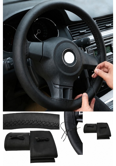 Opel Corsa C 2000-2004 Uyumlu Direksiyon Kılıfı Dikmeli Siyah Deri Siyah Dikişli