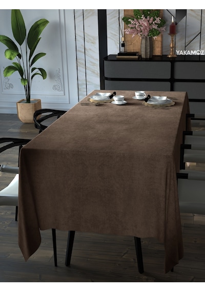 Kaju Rengi Kadife Dokulu Masa Örtüsü Dertsiz Velvet Touch Serisi Kaju Rengi