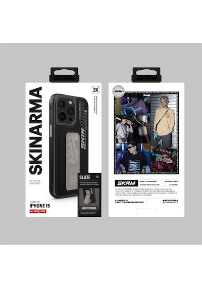 Apple Uyumlu iPhone 15 Pro Max Kılıf Skinarma Standlı Deri Görünümlü Slate Kapak Mavi