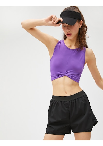 Koton Crop Spor Atlet Büzgü Detaylı Mor 3sak30169nk Mor