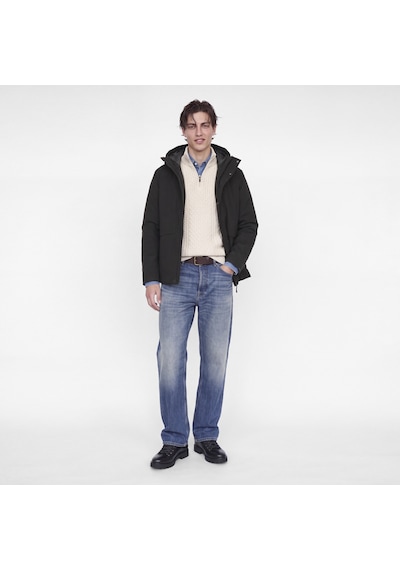Jack & Jones Erkek Çikartilabilir Kapüsonlu Su Geçirmez Mont - Moon - 12301654 Siyah