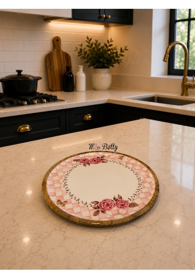 Rosadora Ahşap Yuvarlak Servis Tepsisi 30 Cm Pembe