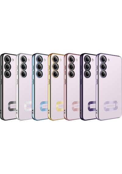 Samsung Galaxy Uyumlu S23 Plus Yanları Renkli Lens Korumalı Logo Gösteren Luxury Silikon Kapak - Siyah