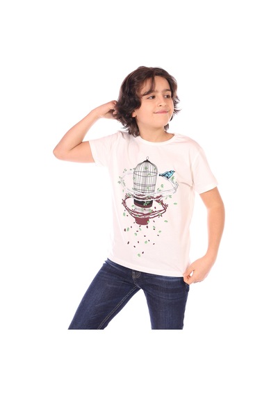 Toontoy Kids Toontoy Erkek Çocuk Kafes Baskılı Tişört Ekru