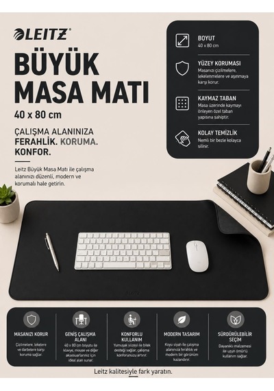 Leitz Büyük Masa Matı 40x80 Cm Siyah Renk Kod: 53820095