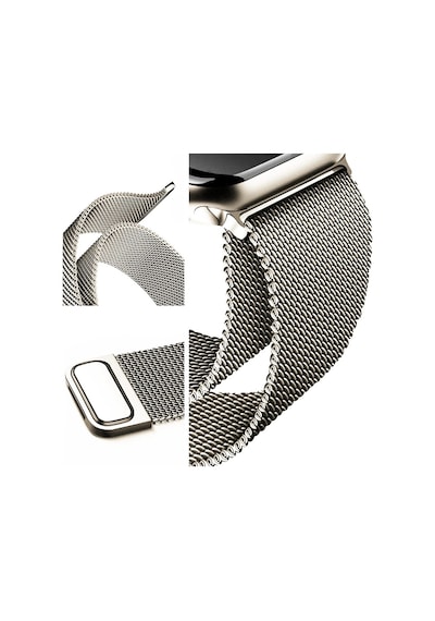 Novstrap Apple Uyumlu  Watch Seri 7/8 45mm Starlight Yıldız Işığı Hasır Örgü Metal Kordon Kayış