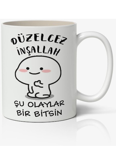 Düzelcez İnşallah Yazılı Baskılı Kupa Bardak Baskılı Kahve Kupa Bardak