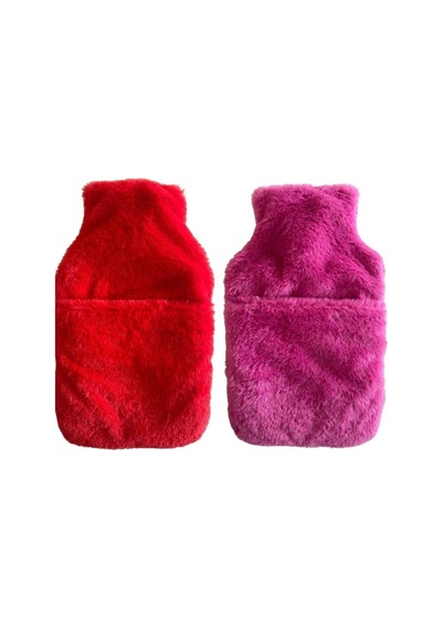 Sıcak Su Torbası 2 Adet,cepli Peluş Termofor 32,5x17,5cm 1500 Ml 2 Renkli Çok Renkli