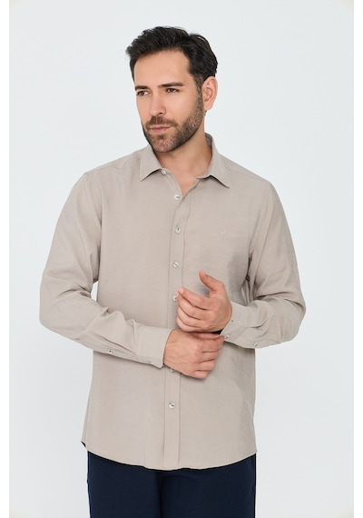 White Stone Krem Rengi Dynamic Fit Uzun Kollu Erkek Gömlek